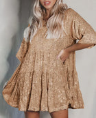 Women's Round-Neck Short-Sleeve Sequin Evening Dress