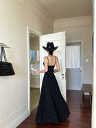 Black Polka Dot Lace Up Maxi Dress - detail or back view