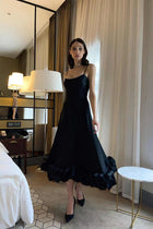 Women's Spaghetti-Strap Floral A-Line Evening Dress - Black