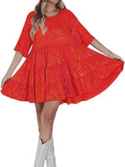 Women's Round-Neck Short-Sleeve Sequin Evening Dress
