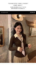 宋正恩咖色Polo领假两件针织衫女毛衣秋季内搭修身短款长袖小上衣