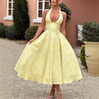 Women's Halter Jacquard Evening Dress with Open Back