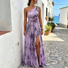 Floral Chiffon High-Waist Maxi Dress - Purple