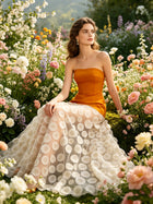 Women's Strapless Mesh Maxi Evening Dress - Orange