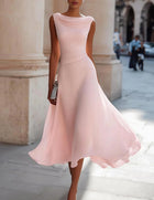 Women's Cowl-Neck Sleeveless A-Line Midi Evening Dress - Pink