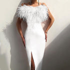 Women's Spaghetti-Strap Feather-Trim Evening Dress