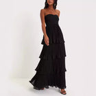 Strapless Ruched Tiered Maxi Dress