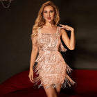 Sequin Fringe Spaghetti-Strap Party Dress - Champagne