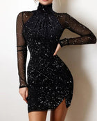 Women's Off-Shoulder Bodycon Evening Dress - Silver Foil - Mesh Panel