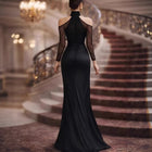 Women's Halter Long-Sleeve Tulle Maxi Evening Dress