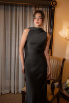 Women's Satin Evening Dress - Black