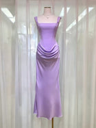 Women's Satin Cowl-Neck Ruched Maxi Evening Dress