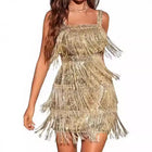 Sequin Fringe Spaghetti-Strap Party Dress