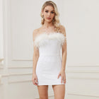 Women's Strapless Sequin Feather-Trim Bodycon Mini Cocktail Dress