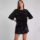 One-Shoulder Sequin Midi Evening Dress