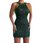 Women's Halter Sequin Fringe Bodycon Evening Dress