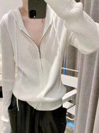蓝色拉链毛衣外套女秋冬新款超好看针织开衫连帽卫衣内搭打底上衣