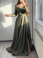 Women's Lace Ruffle Maxi Evening Dress