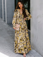 Women's Long-Sleeve Floral Maxi Evening Dress - Yellow