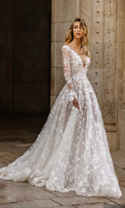 Long-Sleeve Lace A-Line Wedding Dress with Open Back - product photo 3