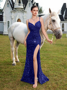 Sequin Mermaid Evening Gown with Spaghetti Straps - product photo 2