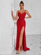 Sequin Mermaid Evening Gown with Spaghetti Straps - product photo 9