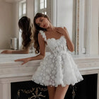 Floral Appliqué Bridal Mini Dress with Tulle Skirt - product photo