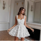 Floral Appliqué Bridal Mini Dress with Tulle Skirt - product photo 2