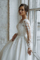Long-Sleeve Lace A-Line Wedding Dress with Train - product photo