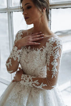 Long-Sleeve Lace A-Line Wedding Dress with Train - product photo 3