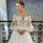 Off-the-Shoulder Lace Ball Gown Wedding Dress with Long Sleeves - product photo 3