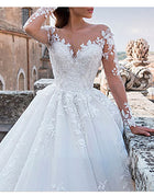 V-Neck Lace A-Line Wedding Dress with Long Sleeves - product photo 5