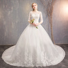 Long-Sleeve High-Neck Lace Ball Gown Wedding Dress - product photo 3