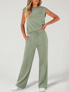 New casual solid color sleeveless top and high-waisted wide-leg pants for women