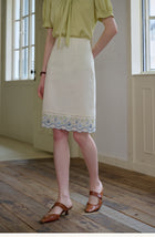 Embroidered Cotton Two-Piece Set Peter Pan Collar Blouse & Midi Skirt