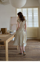 Vintage Plant Embroidered Lyocell Two-Piece Set - V-Neck Puff Sleeve Top & Midi Skirt