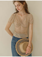 French Linen Texture V-Neck Knit Top