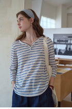 French Striped Henley Neck Lyocell T-Shirt