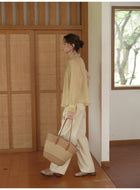 French Ruffle Neck Tencel Linen Long Sleeve Blouse
