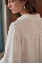 French Style Embroidered Cotton Lyocell Blouse Women Asymmetric Bow Collar Shirt