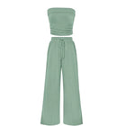 LilyCurve Summer Ribbed Crop Top & Shorts 2-Piece Set - Blue Green