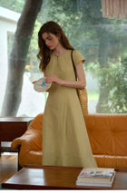 Women's Cotton Nylon Blend Midi Dress | Short Sleeve Yellow Casual Dress