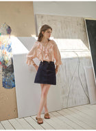 French Style Irregular Ruffle Chiffon Blouse Women 3/4 Sleeve Summer Casual Top