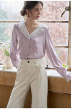 French Lace Collar Lyocell Long Sleeve Blouse