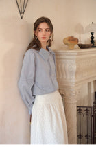 French Style Embroidered Cotton Lyocell Blouse Women Asymmetric Bow Collar Shirt