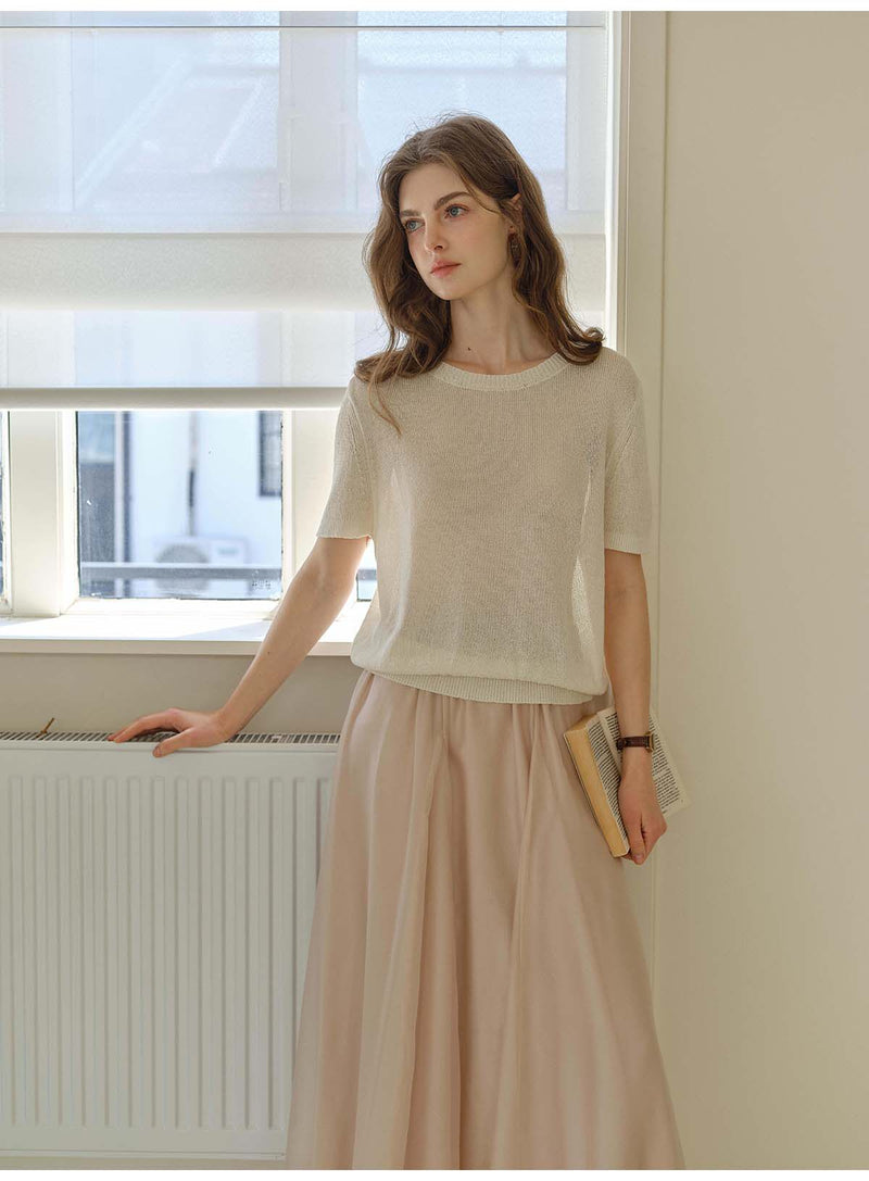 Breathable Lyocell Silk Short Sleeve Knit Top