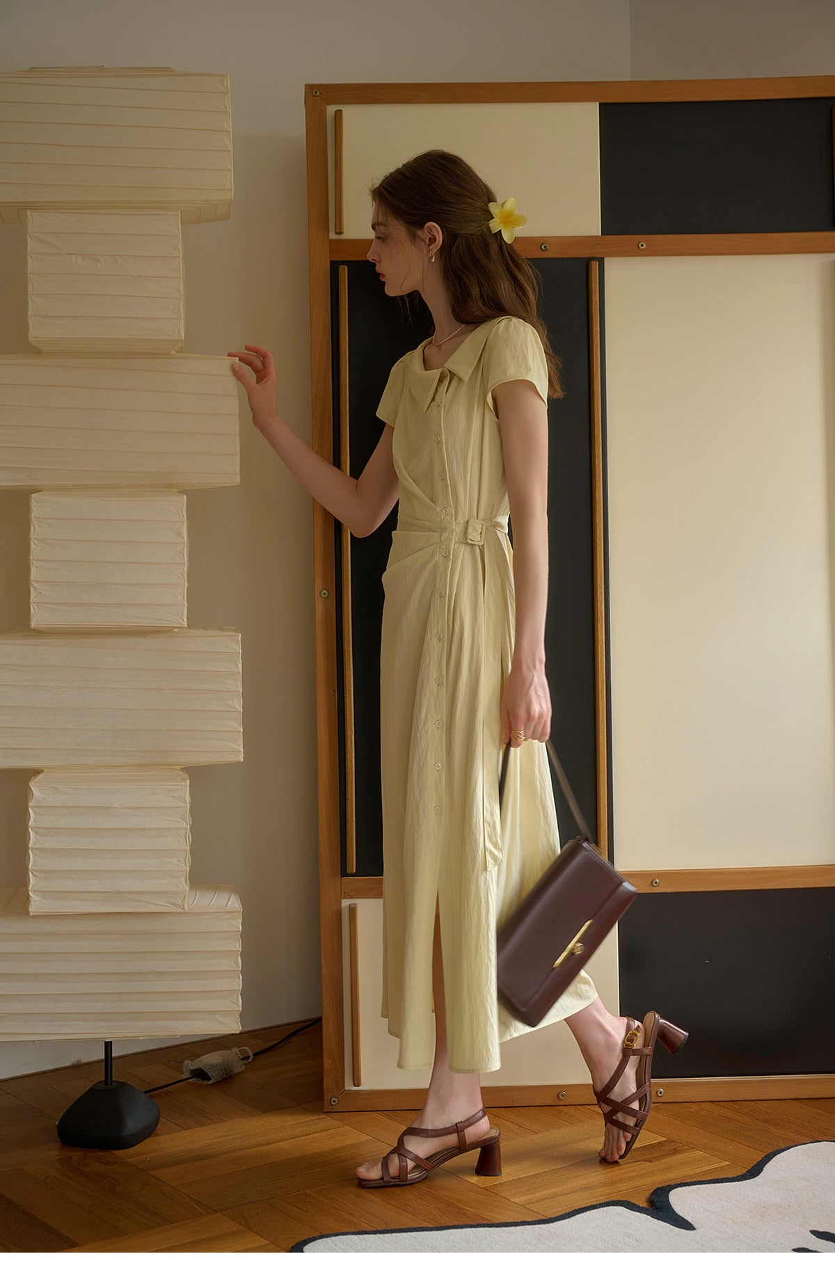 Women's Button-Front Midi Dress | French Style Fitted Dress with Adjustable Belt