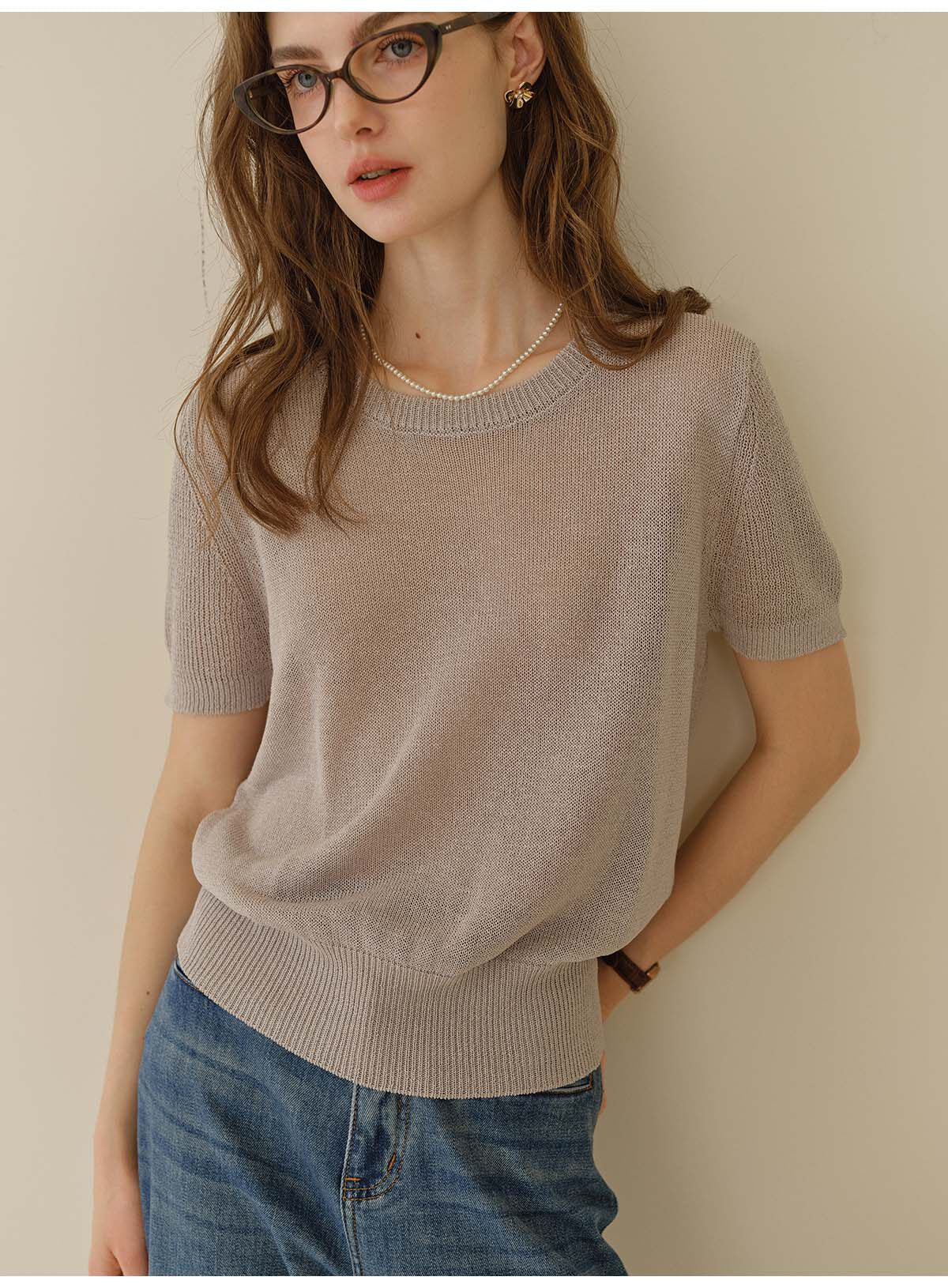 Breathable Lyocell Silk Short Sleeve Knit Top