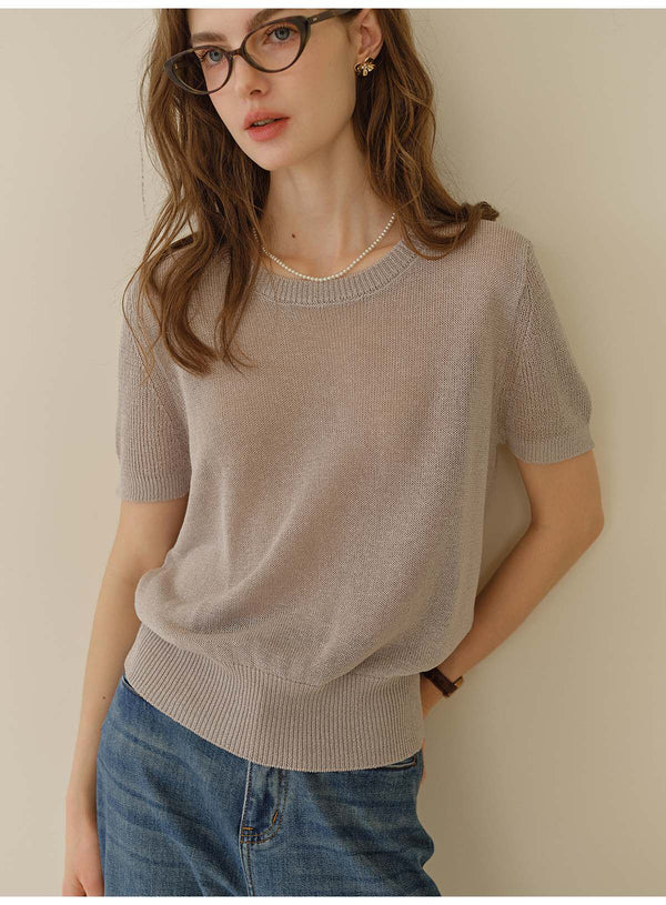 Breathable Lyocell Silk Short Sleeve Knit Top
