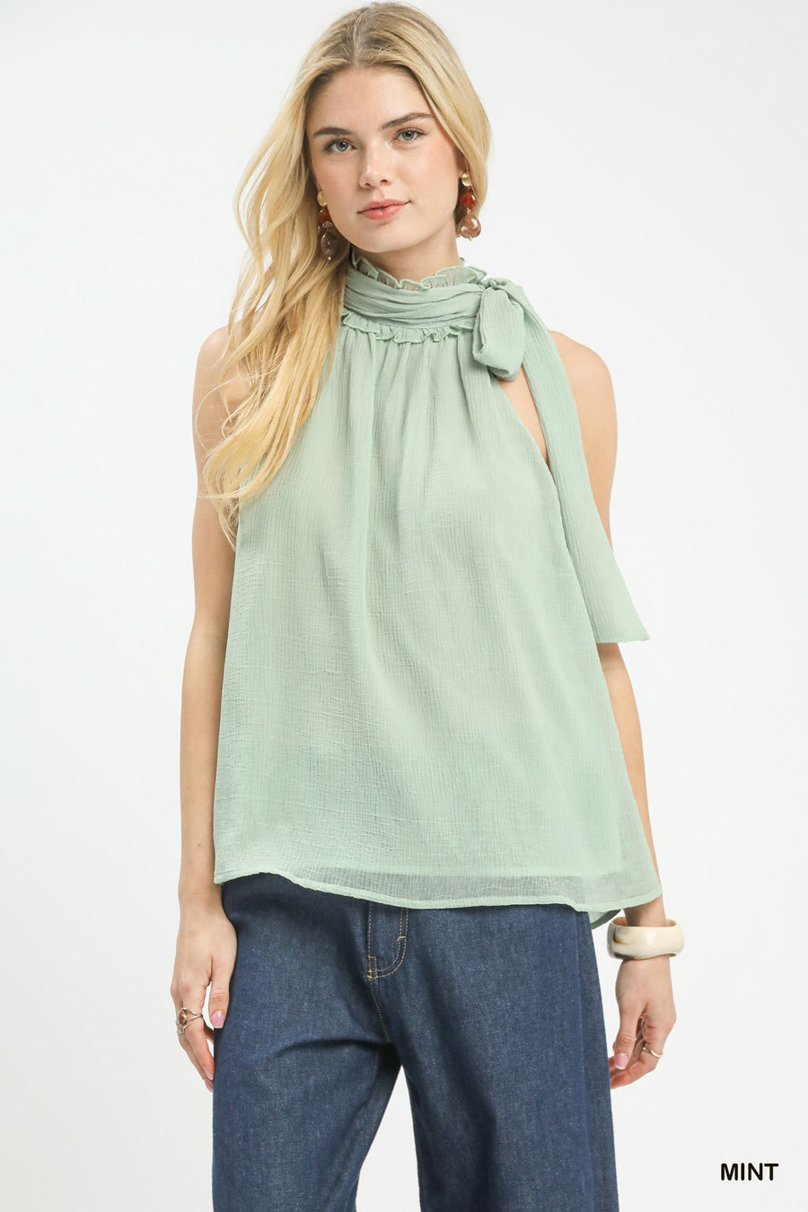 Halter Tie Neck Sleeveless Chiffon Top